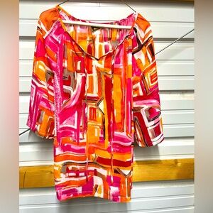 Peck & Peck Pink and Orange Geometric Tunic